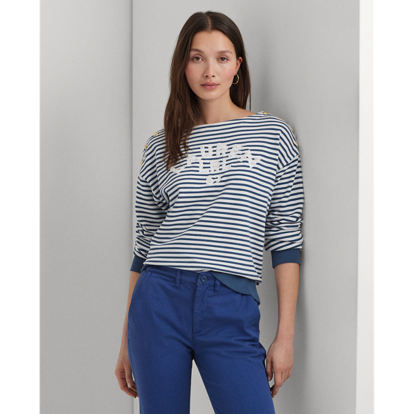 Logo Striped French Terry Top Lauren 1
