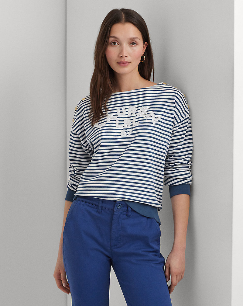 Logo Striped French Terry Top Lauren 1