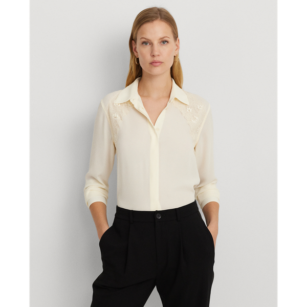 Classic Fit Lace-Trim Georgette Shirt