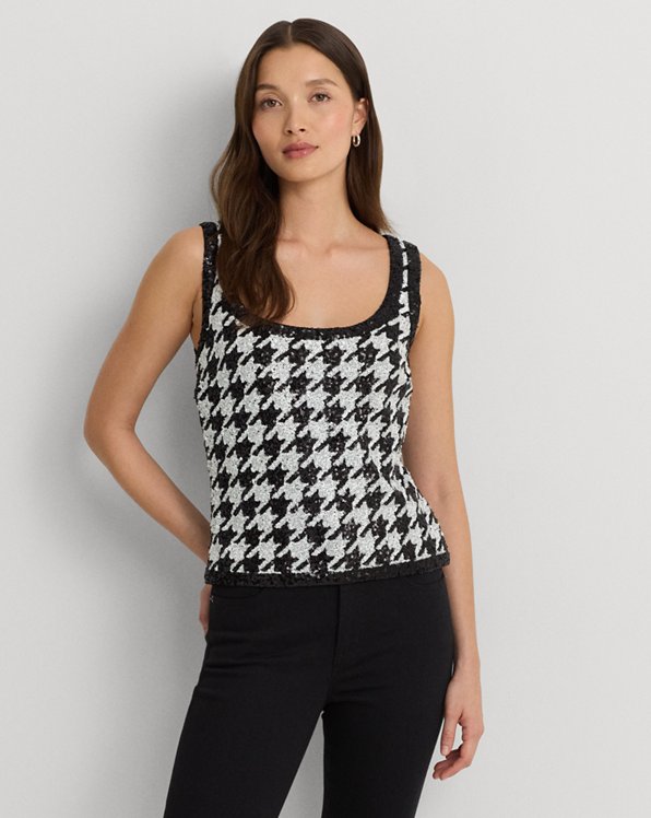 Houndstooth Sequined Sleeveless Top