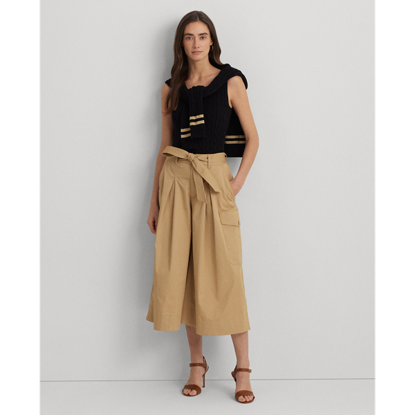 Belted Micro-Sanded Twill Cropped Pant