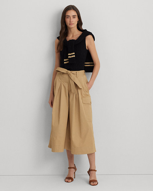 Belted Micro-Sanded Twill Cropped Pant