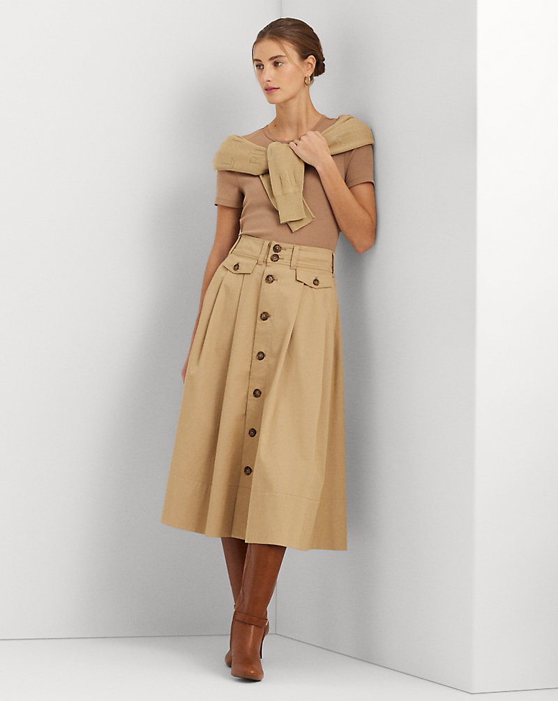Button-Front Micro-Sanded Twill Skirt Lauren 1