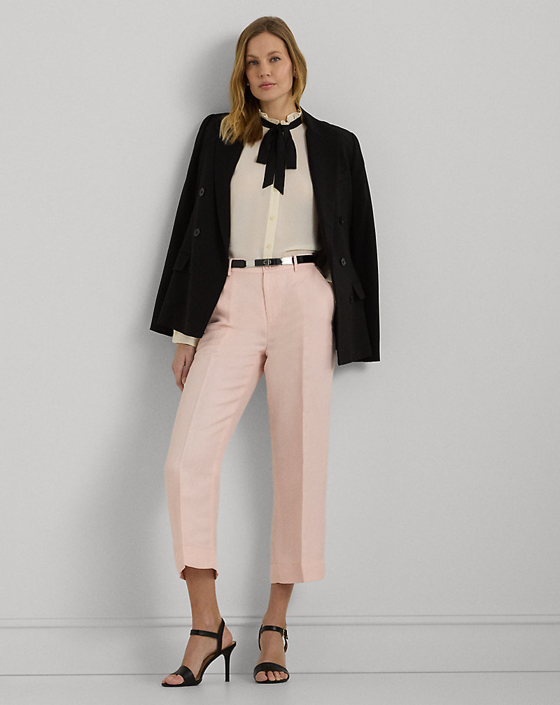 Linen-Blend-Twill Cropped Trousers Lauren 1