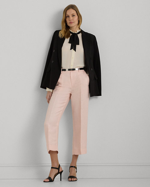 Linen-Blend-Twill Cropped Pant
