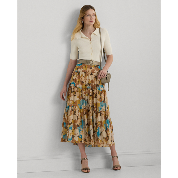 Floral Crinkle Georgette Tiered Skirt