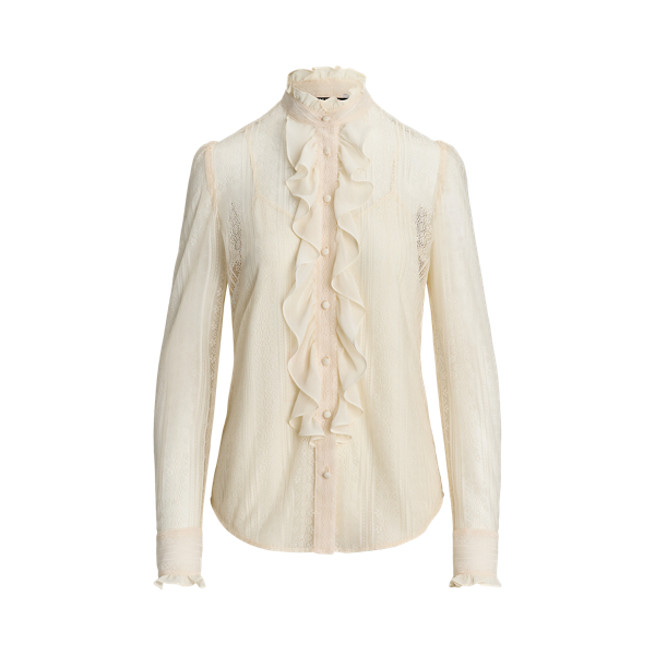 Ruffle Trim Lace Shirt for Women Ralph Lauren NO