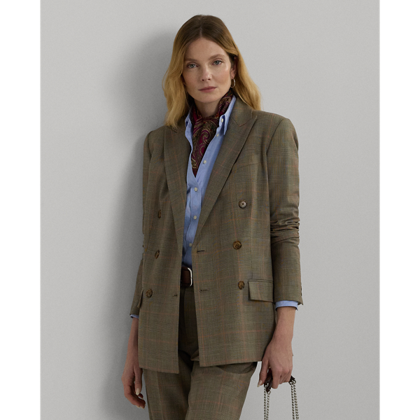 Check double breasted blazer womens outlet