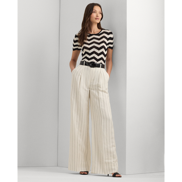 Striped Linen-Blend Wide-Leg Trouser