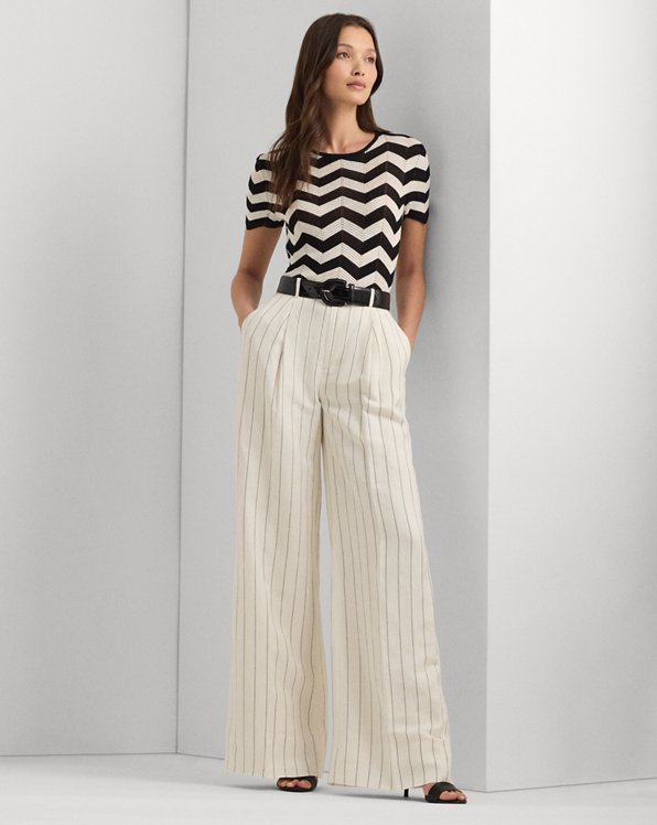 Striped Linen-Blend Wide-Leg Pant