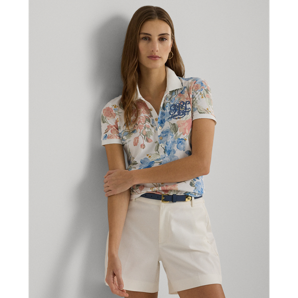 White and multi-color panda women’s pique polo shirt. main image 1