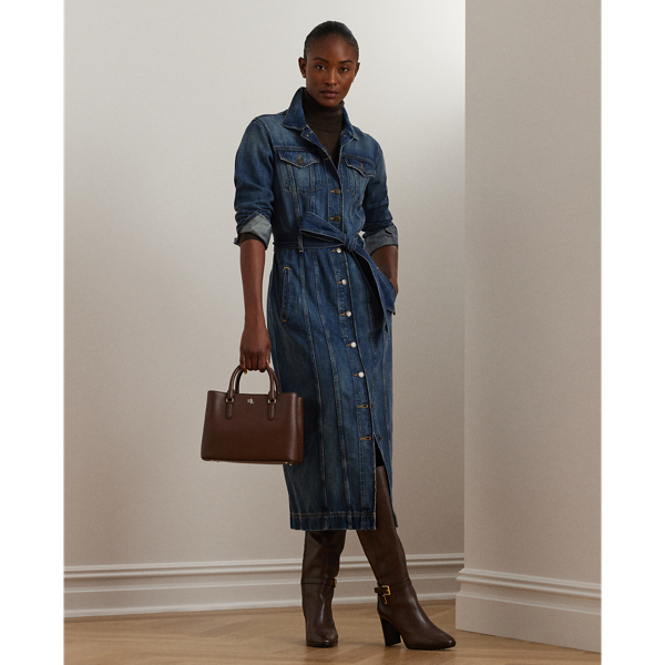 Denim shirtdress with elastic waistband s
