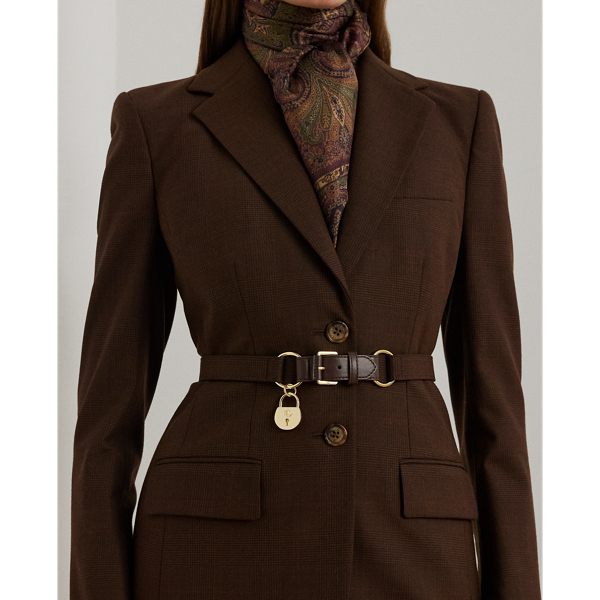 Glen Plaid Belted Wool Blend Blazer
