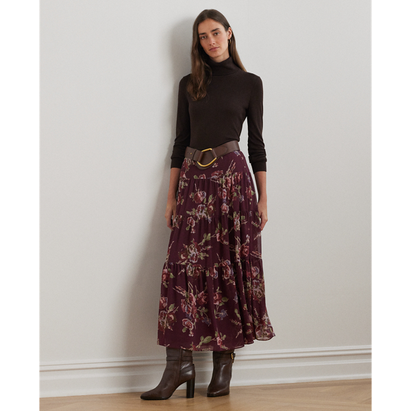 Jupe gitane fleurie georgette froissee