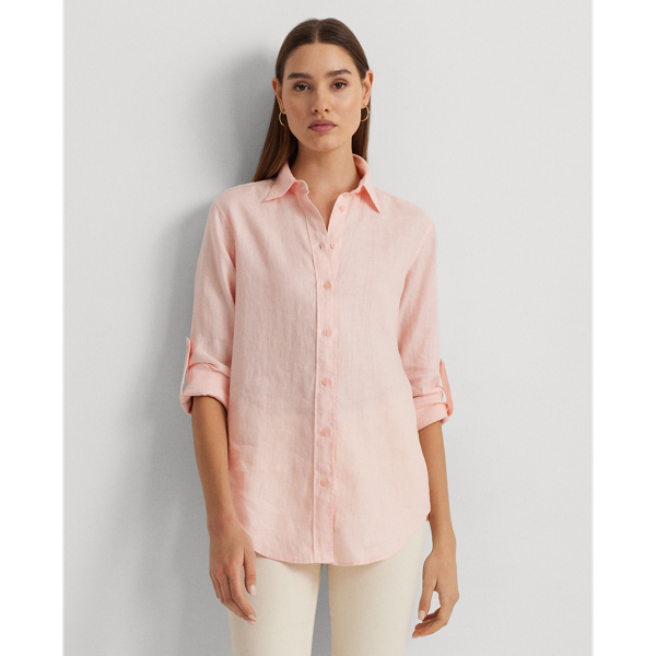 Relaxed Fit Linen Roll Tab Sleeve Shirt