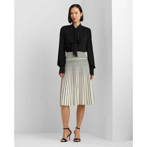 Striped Cotton-Blend Midi Skirt