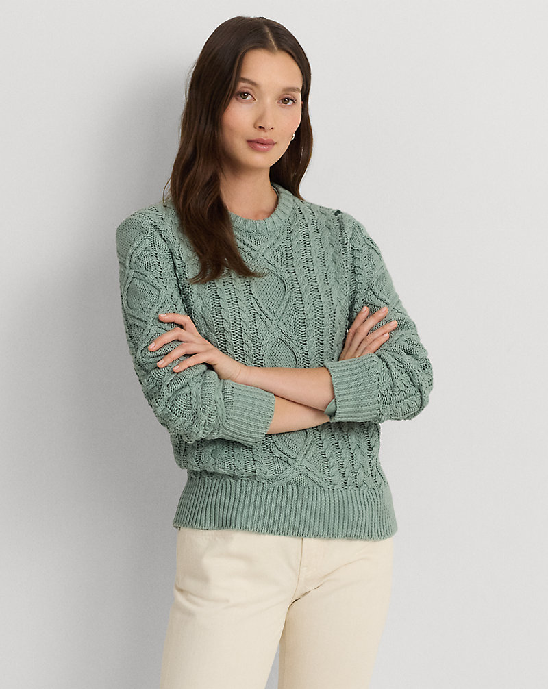 Pull col rond motif tricot d'Aran coton Lauren Petite 1