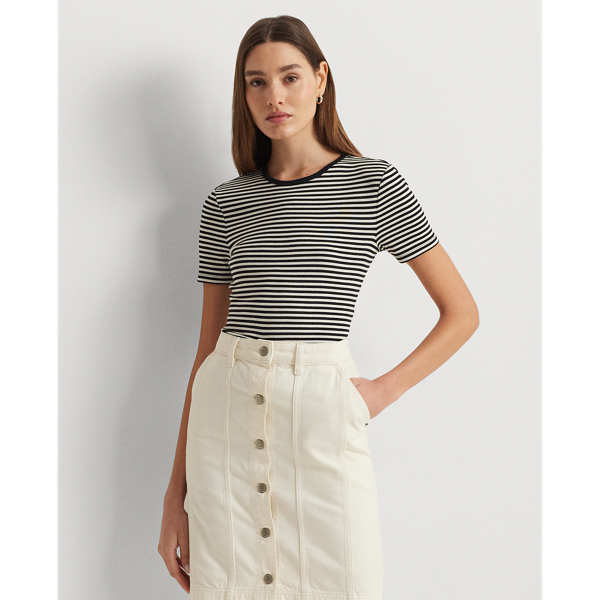 T-shirt à col rond en coton stretch rayé pour femme | Ralph Lauren® FR