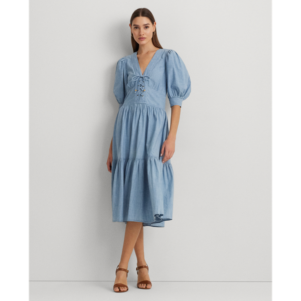 Chambray Puff-Sleeve Dress