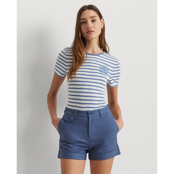 Striped Stretch Cotton Crewneck Tee