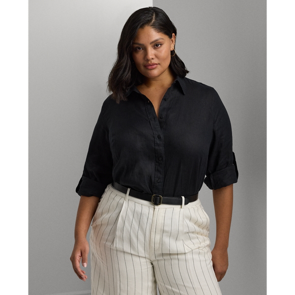 Relaxed Fit Linen Roll Tab–Sleeve Shirt Lauren Woman 1