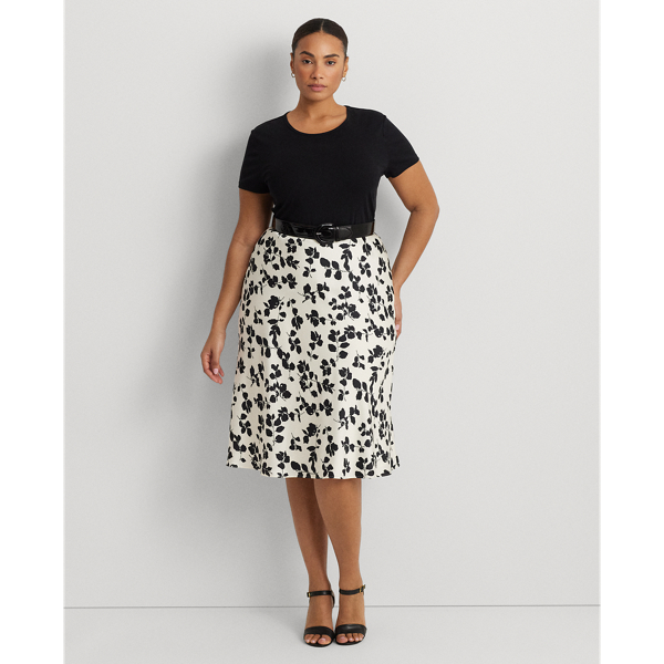 Leaf-Print Satin Charmeuse Midi Skirt