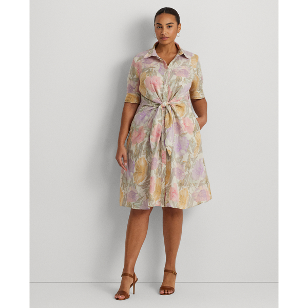 Floral Tie-Front Linen Shirtdress Lauren Woman 1