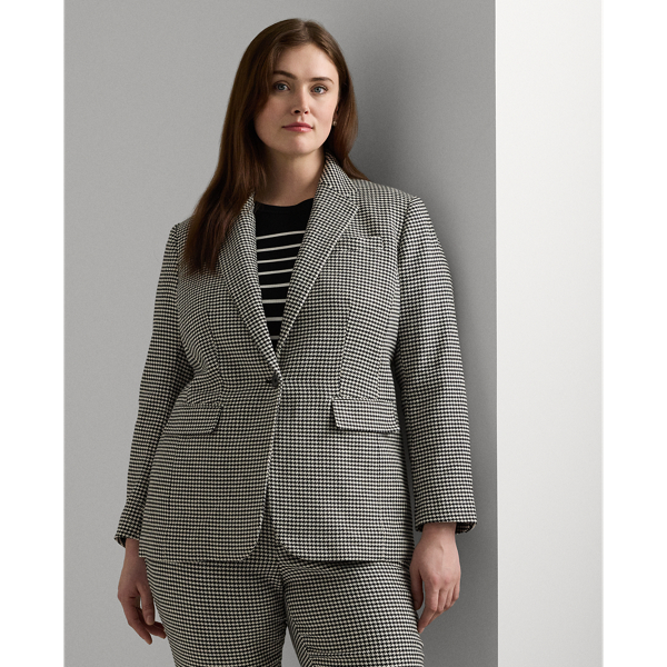 Houndstooth Cotton-Blend Twill Blazer Lauren Woman 1