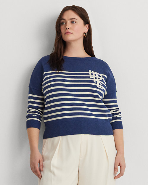 Logo Striped Cotton Boatneck Sweater