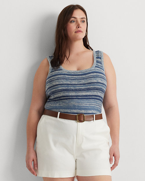 Striped Linen-Cotton Sweater Tank Top