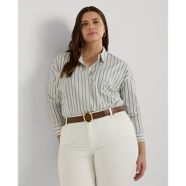 Camisa de paño de algodón con rayas Lauren Woman 1