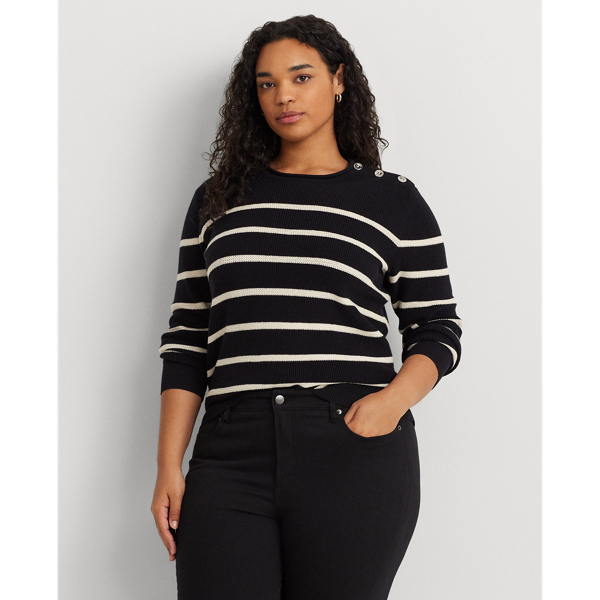 Striped Combed Cotton Crewneck Sweater