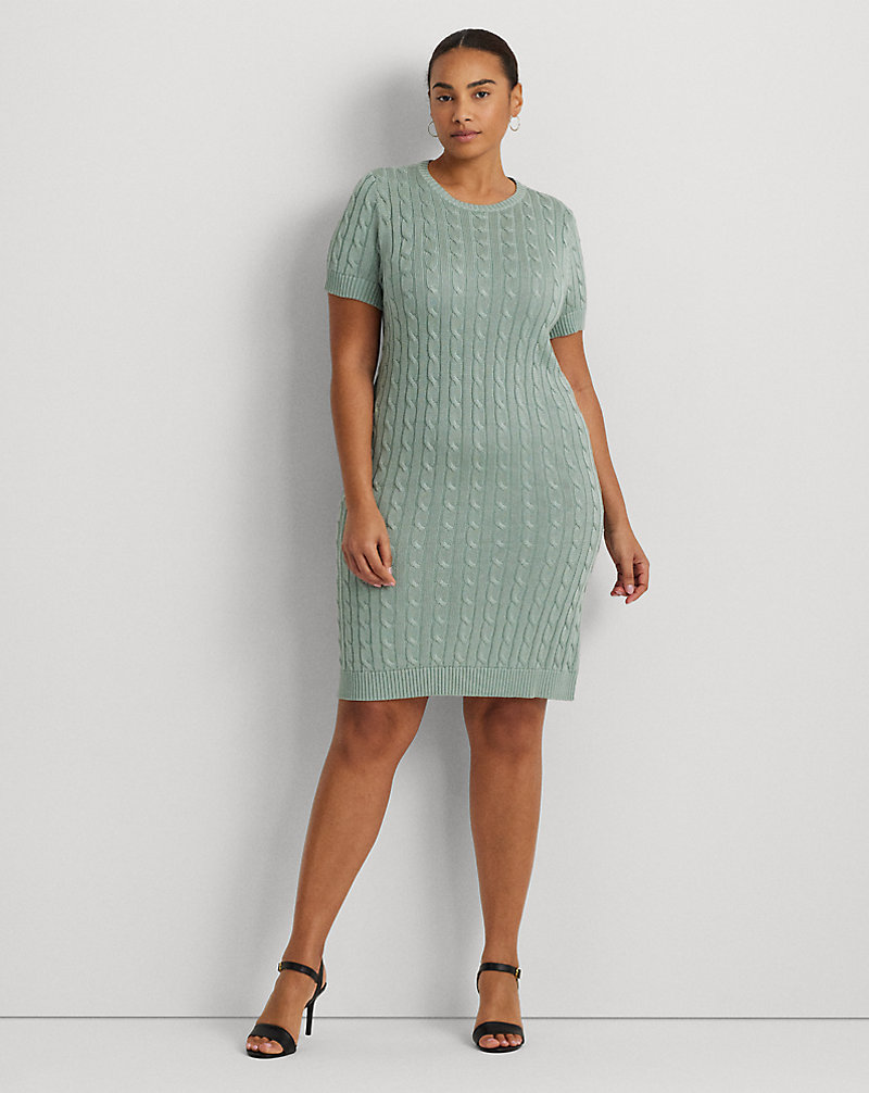 Cable-Knit Short-Sleeve Jumper Dress Lauren Woman 1