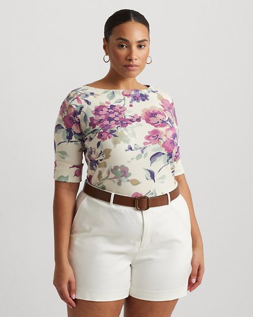 Floral Stretch Cotton Boatneck Tee