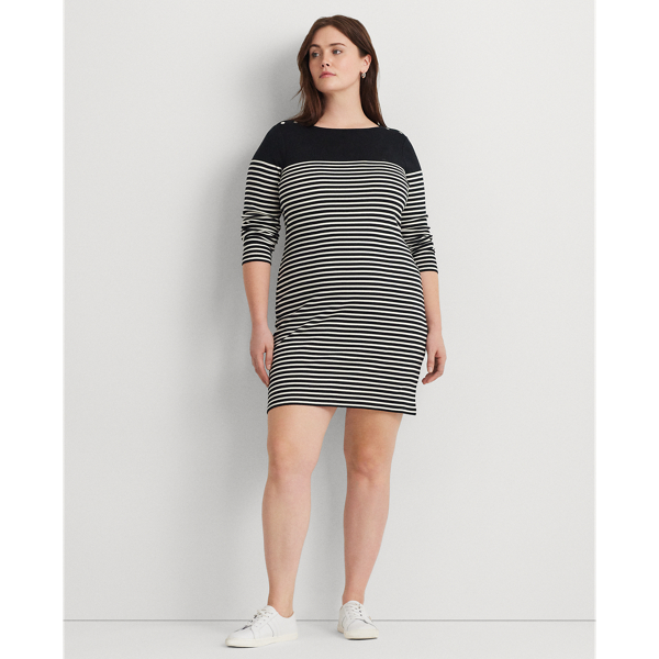 Striped Cotton Boatneck Dress Lauren Woman 1