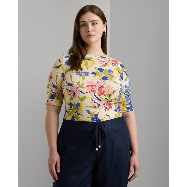 Floral Stretch Cotton Boatneck T-shirt Lauren Woman 1