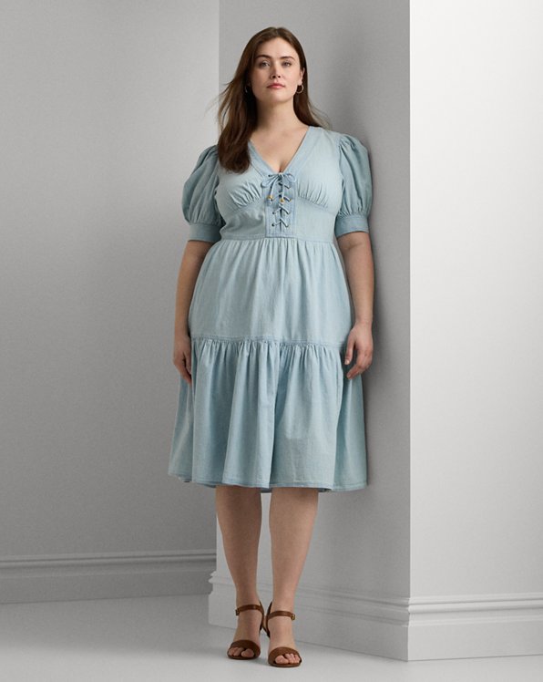 Chambray Puff-Sleeve Dress