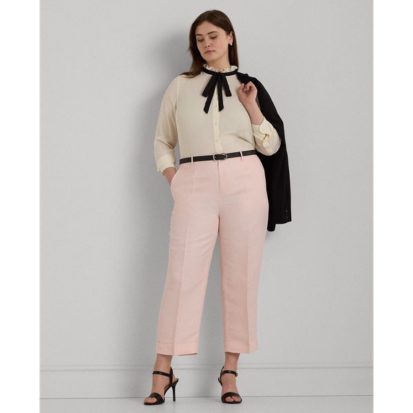 Linen-Blend-Twill Cropped Trousers Lauren Woman 1