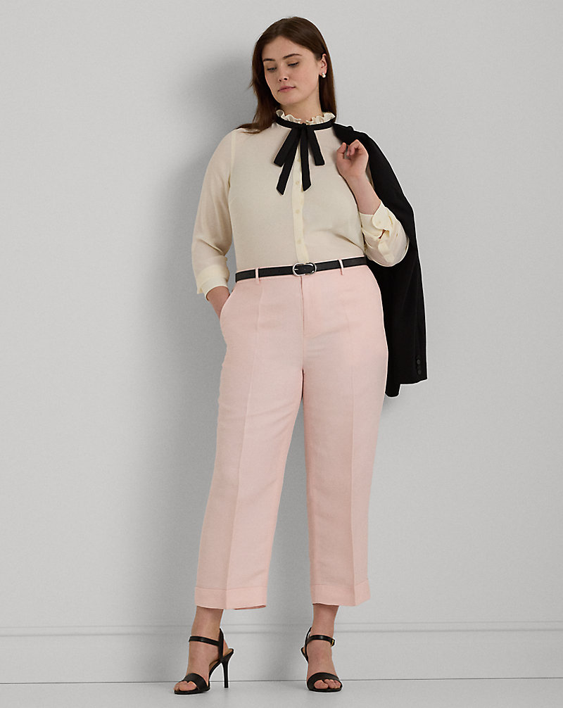 Linen-Blend-Twill Cropped Trousers Lauren Woman 1