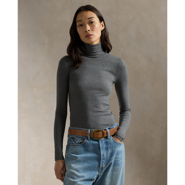 Ralph Lauren Womens Metallic Stretch Jersey Turtleneck Yellow Size Small