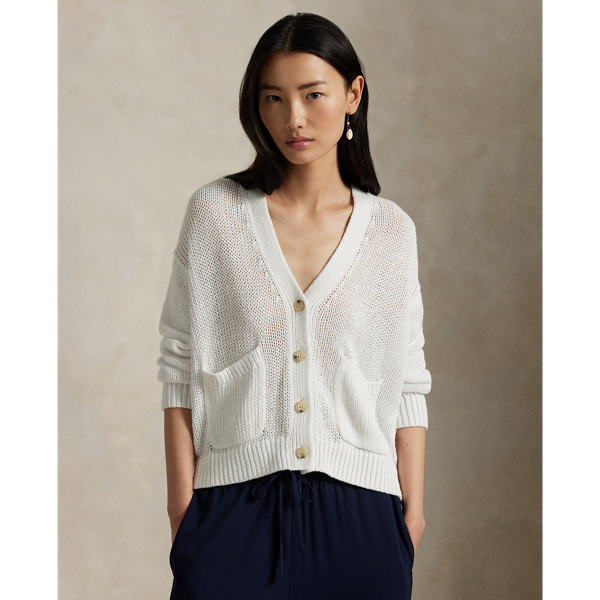 Linen-Blend V-Neck Cardigan