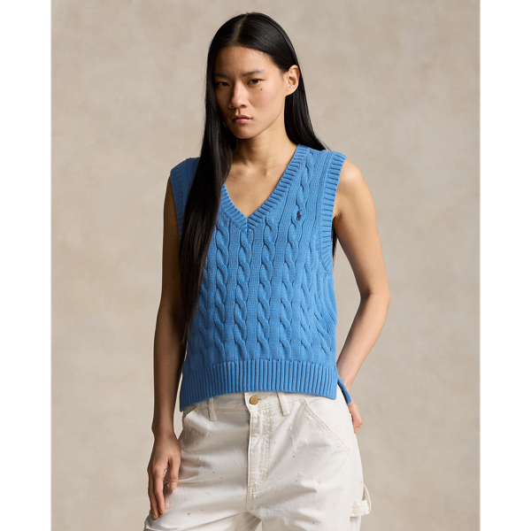 Cable Knit Cotton V Neck Sweater Vest