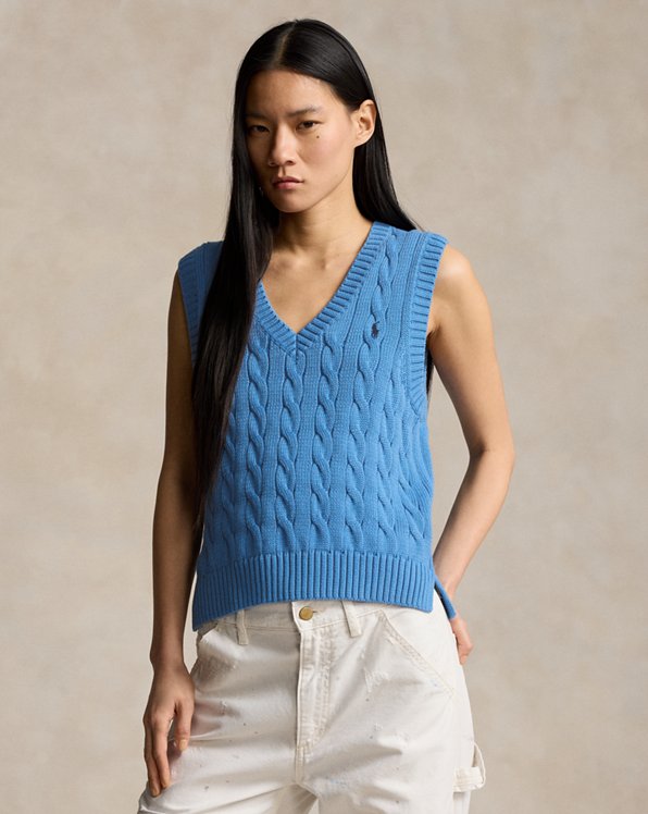 Cable-Knit Cotton V-Neck Sweater Vest