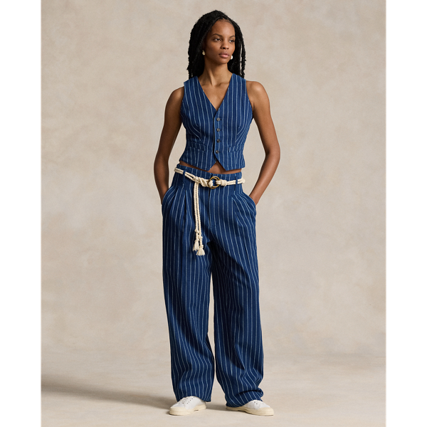 Wide-Leg Pinstripe Twill Pant