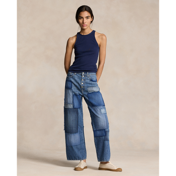 Crop jeans met hoge taille en wijde pijp