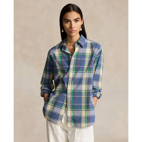 Oversize Fit Plaid Cotton Shirt Polo Ralph Lauren 1