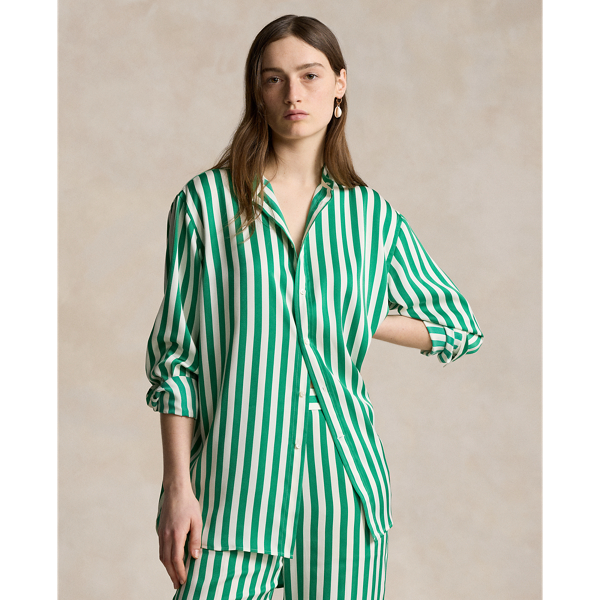 Oversize Fit Striped Silk Shirt