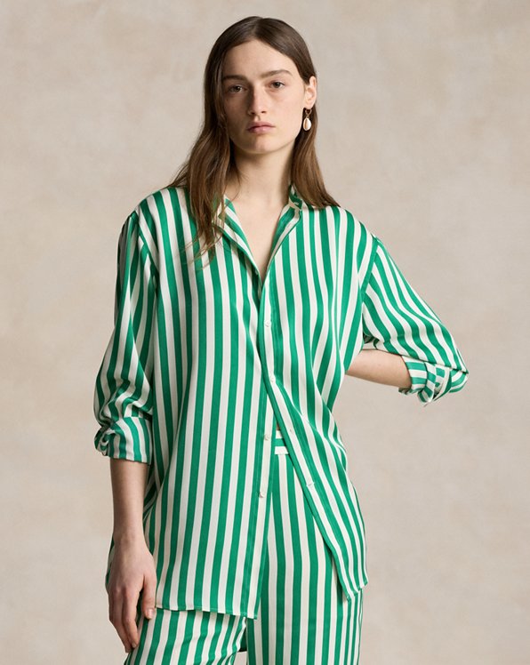 Oversize Fit Striped Silk Shirt