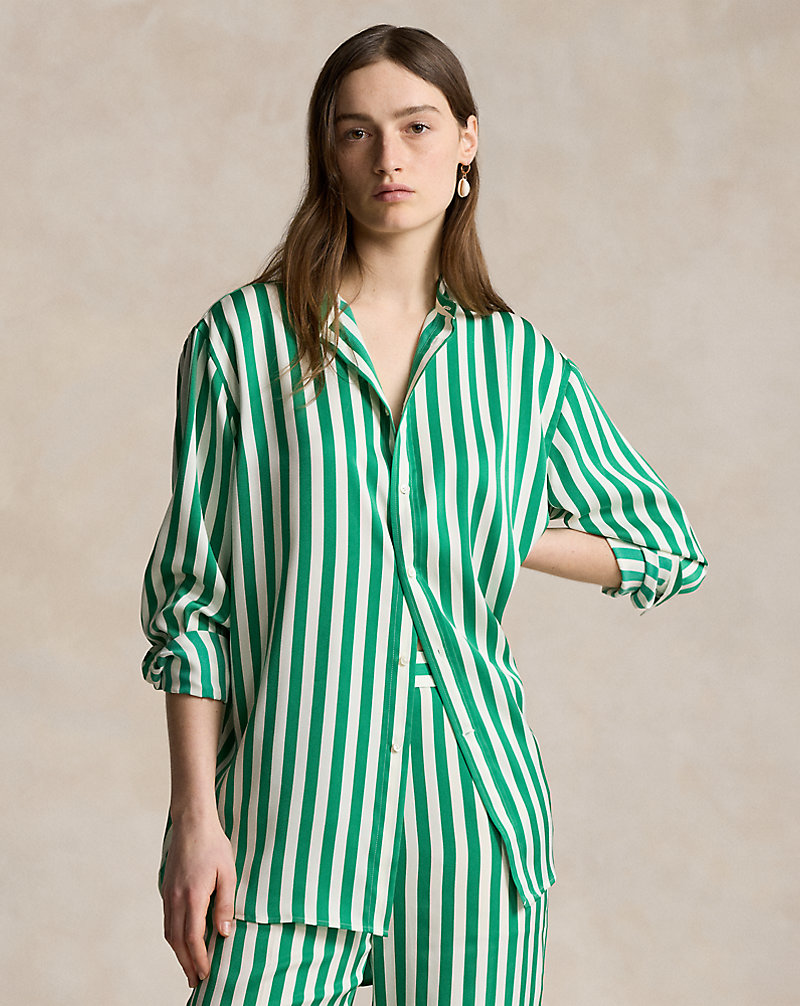 Oversize Fit Striped Silk Shirt Polo Ralph Lauren 1