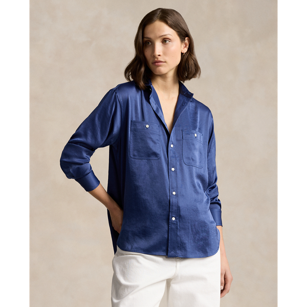 Relaxed Fit Crinkled Satin Shirt